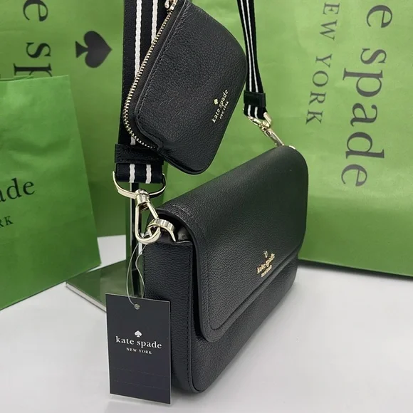 KATE SPADE Rosie Pebble Leather Small Flap Crossbody Black NWT - Picture 3 of 16
